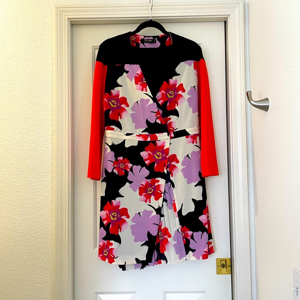 Etro wrap style floral dress with pleats - size 46 (US 12)